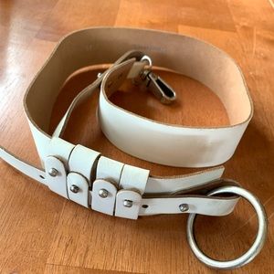 Leather Belt White. Wide with studs. Burning Man European Brand Sandwich.Boho.